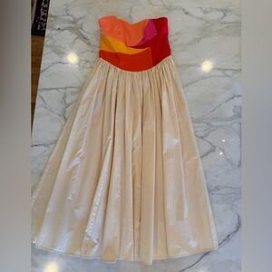 CeliaB Strapless Dress w/ Red Pink Coral & Cream Accents.